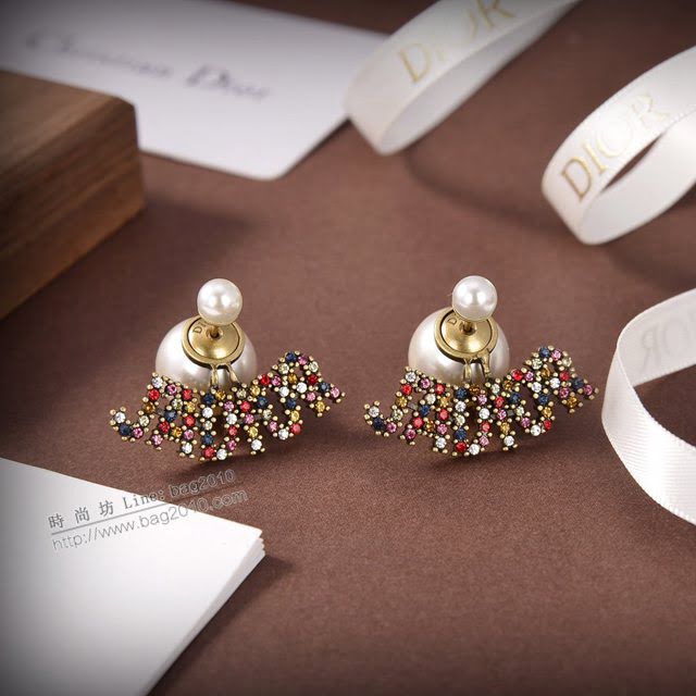 Dior飾品 迪奧經典熱銷款彩鑽字母珍珠耳釘耳環  zgd1445
